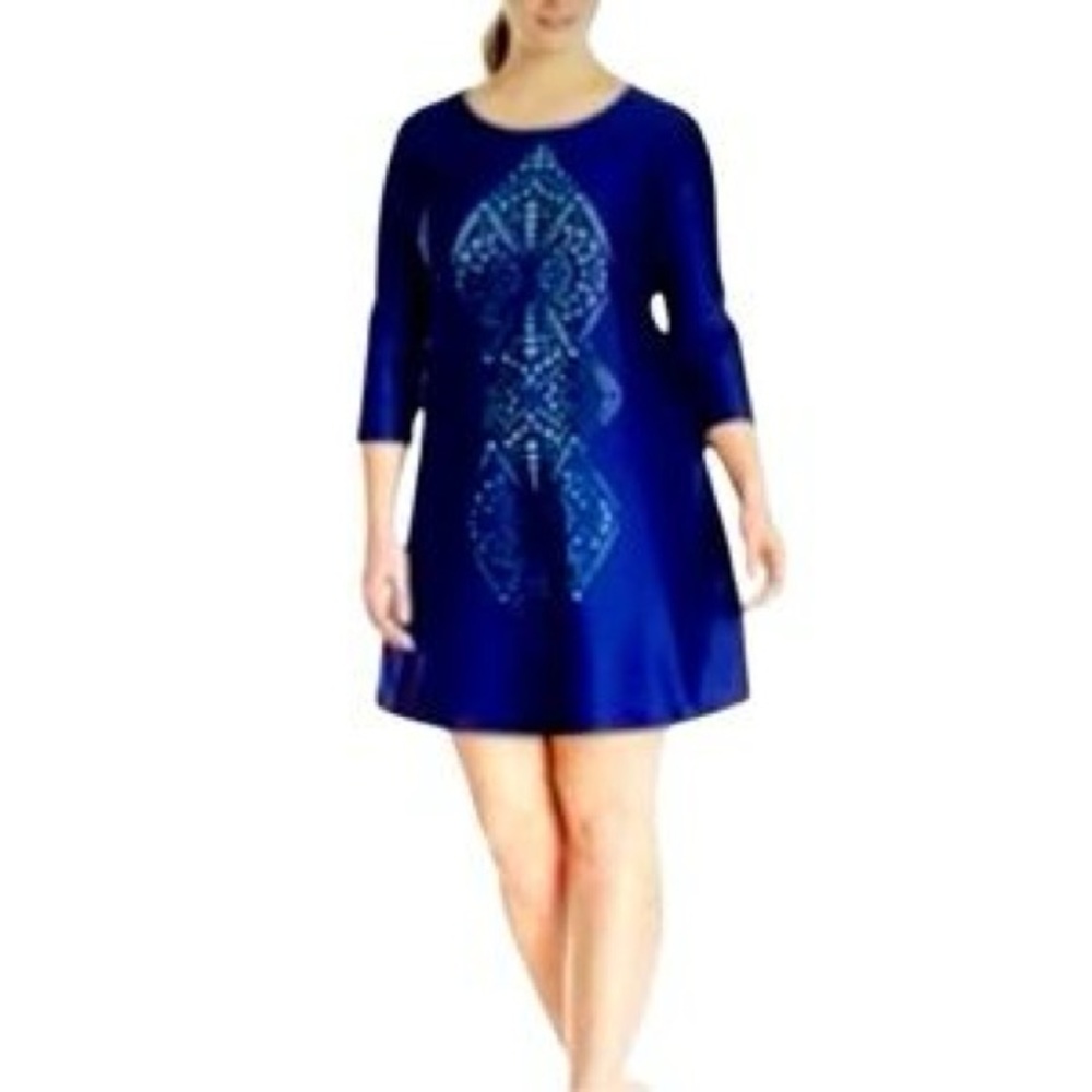 Tiana B.- Navy and Teal Lining Long Sleeve Boho Vibe Dress Size 6